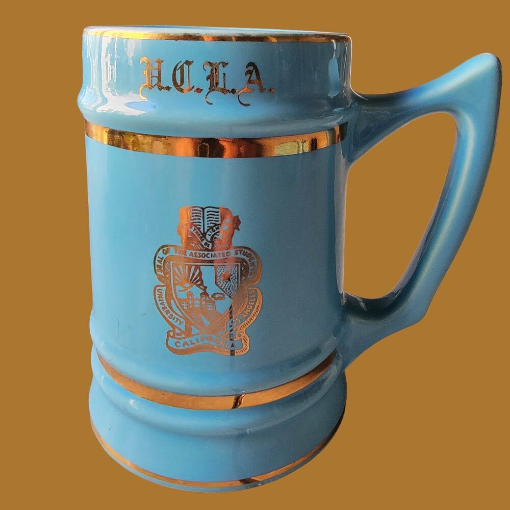 Vintage 1950s Powder Blue and Gold UCLA Ceramic Beer Tankard by W.C.Bunting